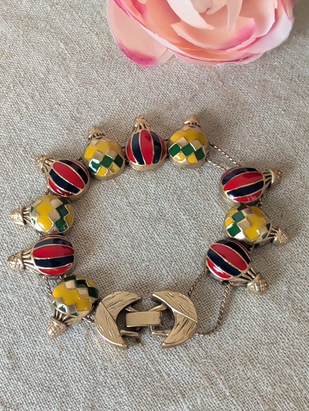 Enamel Whimsical Air Balloon Link Bracelet in Yellow, Red, Green &Blue
